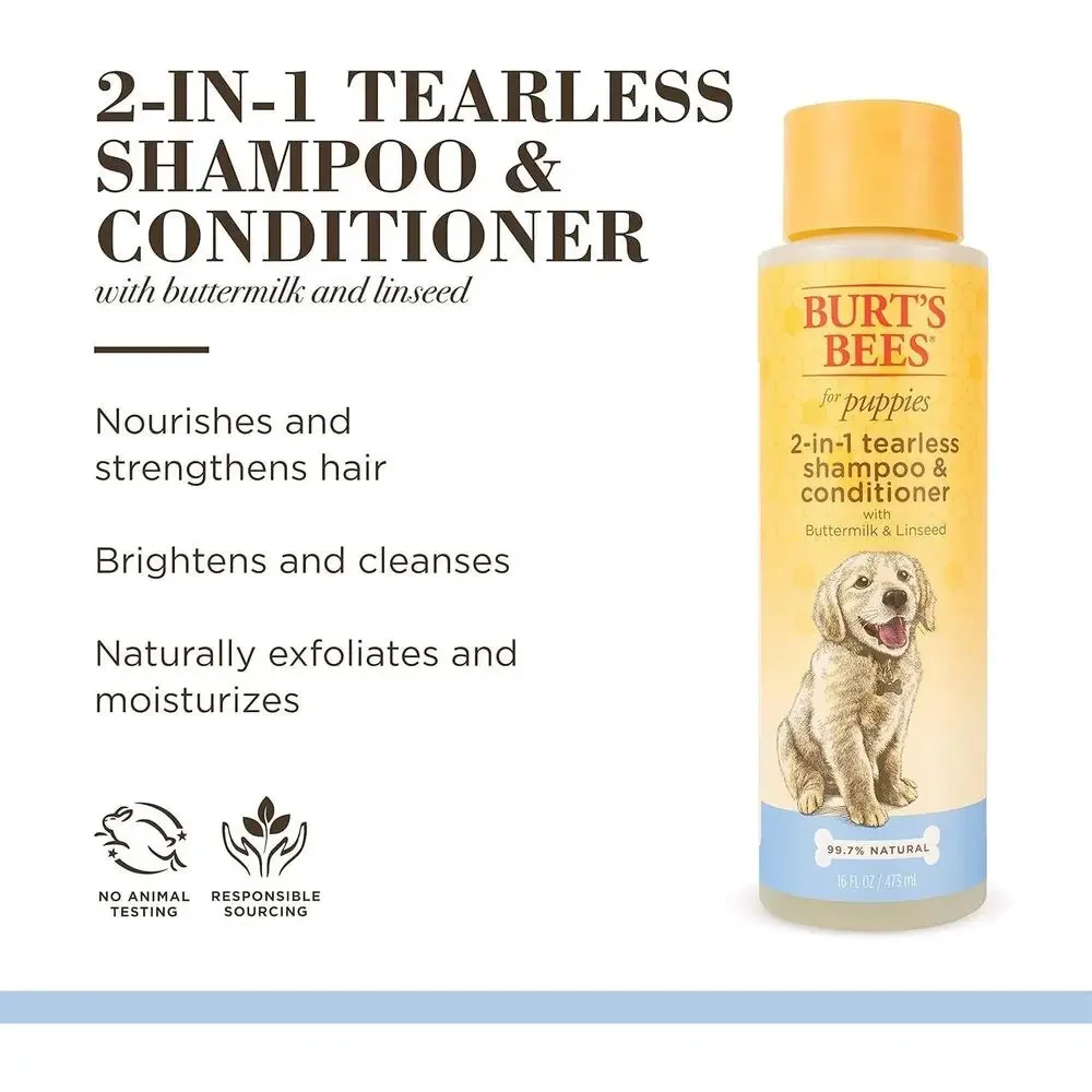 Burts Bees Puppies Natural Tearless 2 in 1 Shampoo Conditioner 16oz Lot of 2 Pet